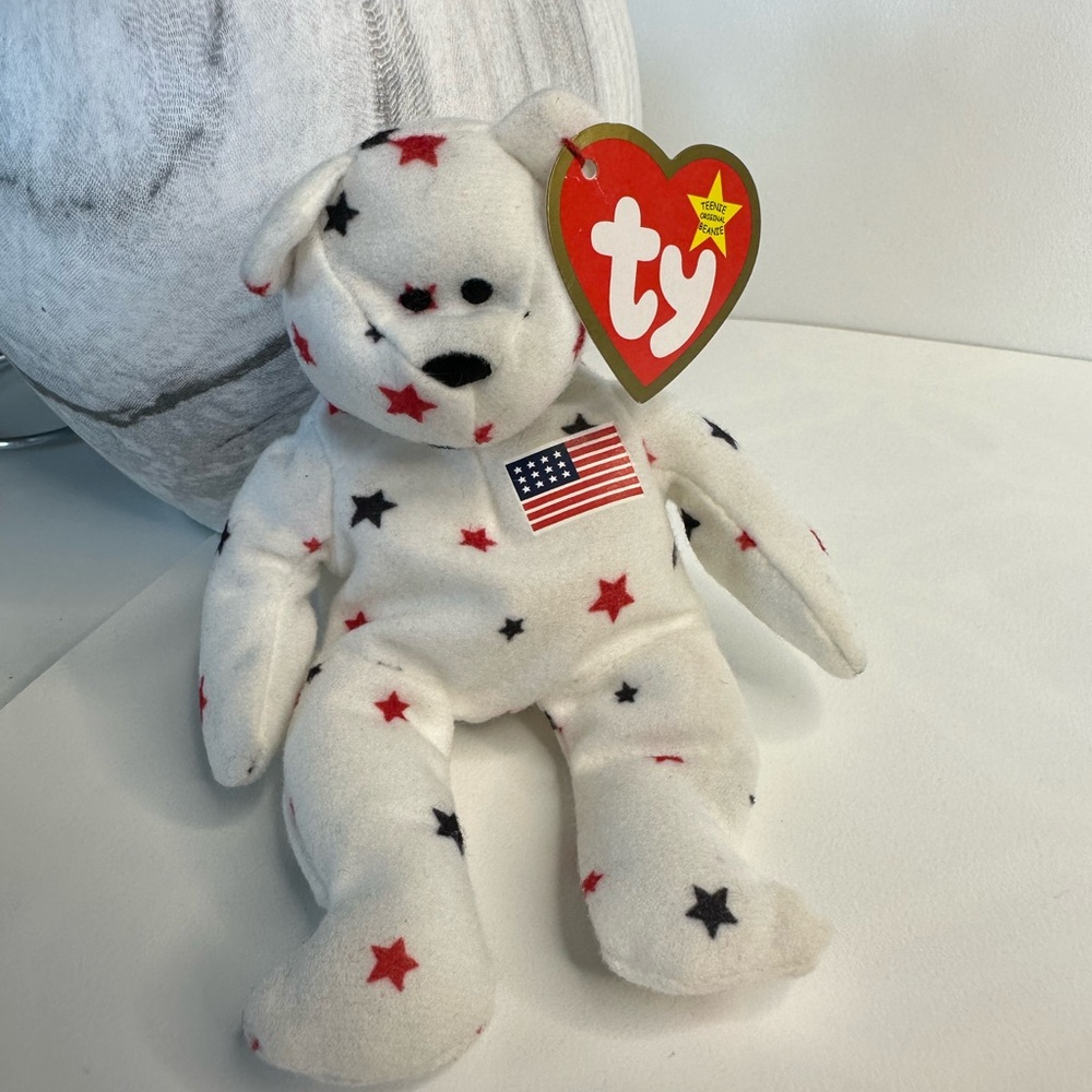 Vintage Ty Teenie Beanie Babies Glory the Bear Stuffed Plush Toy White 1993